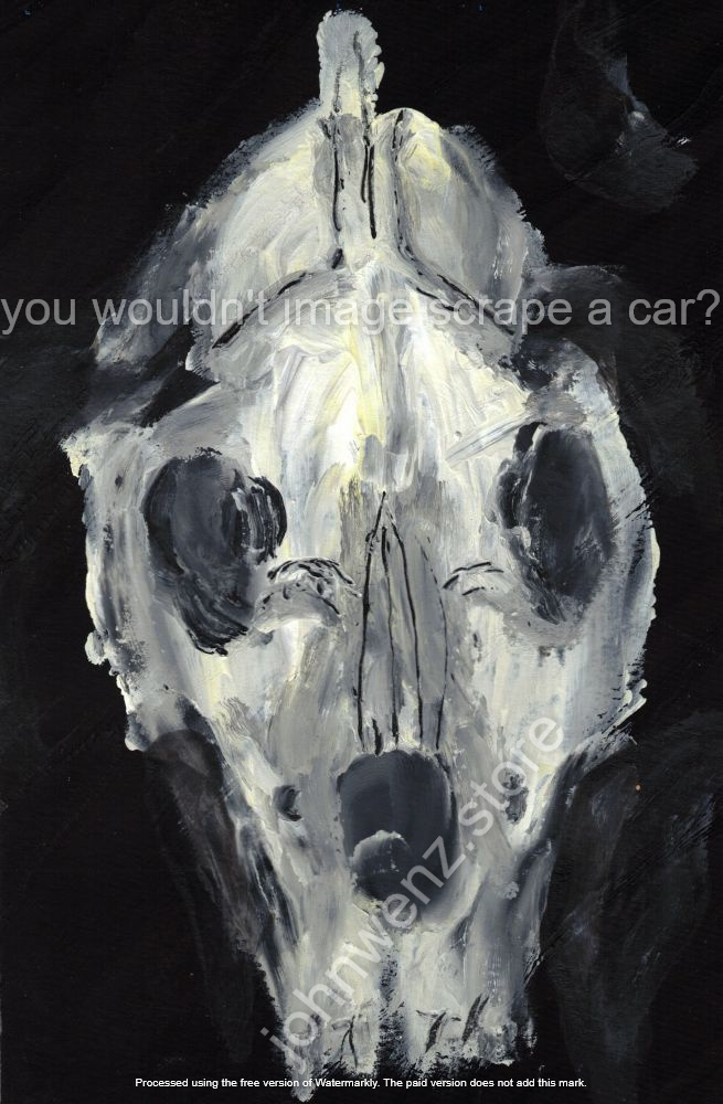 a painting of a coyote skull