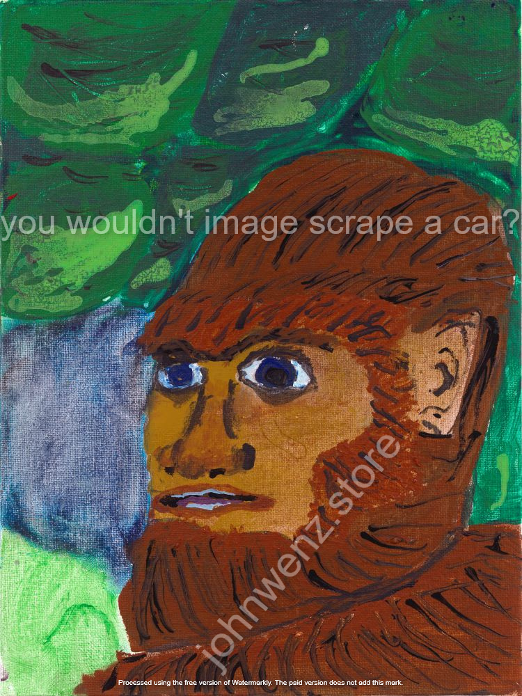 a painting of bigfoot in the woods