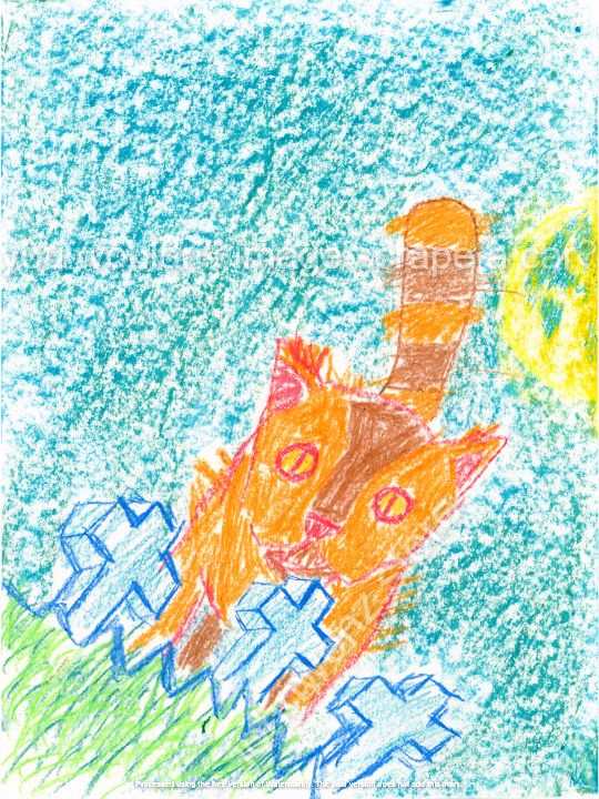 a crayon drawing of a cat in a graveyard